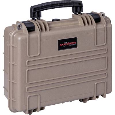 Ein robuster, beiger Koffer mit schwarzem Griff und dem Aufdruck 'EXPLORER CASES' vorne. Geeignet für sicheren Transport von Ausrüstung.