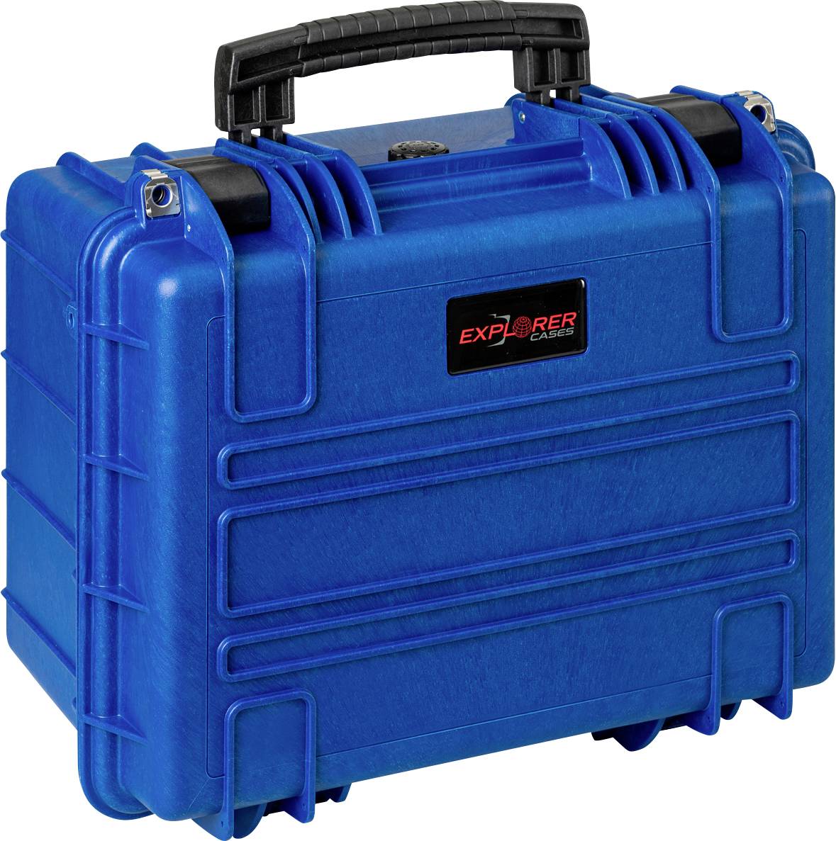 Blaue Explorer-Schutztasche mit robustem Griff, ideal für sicheren Transport und Schutz empfindlicher Ausrüstung.