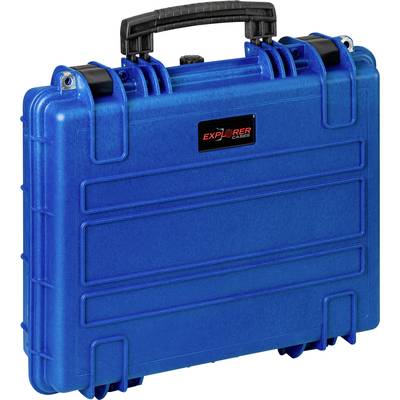 Blaue, robuste Transportbox mit Griff, geeignet für sicheren Transport von empfindlichen Geräten.