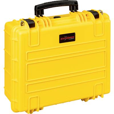 Gelber, robuster Koffer mit schwarzem Griff, geeignet für den sicheren Transport. Enthält das Logo 'Explorer Cases'.
