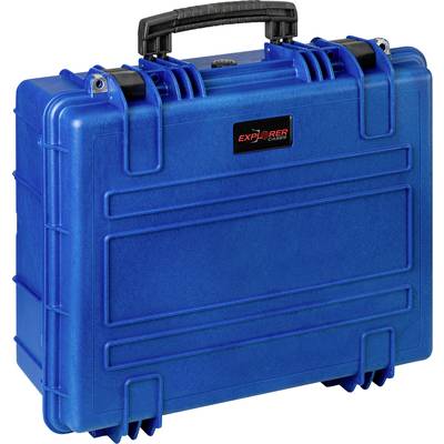 Blauer, robuster Hartschalenkoffer mit schwarzem Griff, ideal für sicheren Transport und Aufbewahrung empfindlicher Gegenstände.