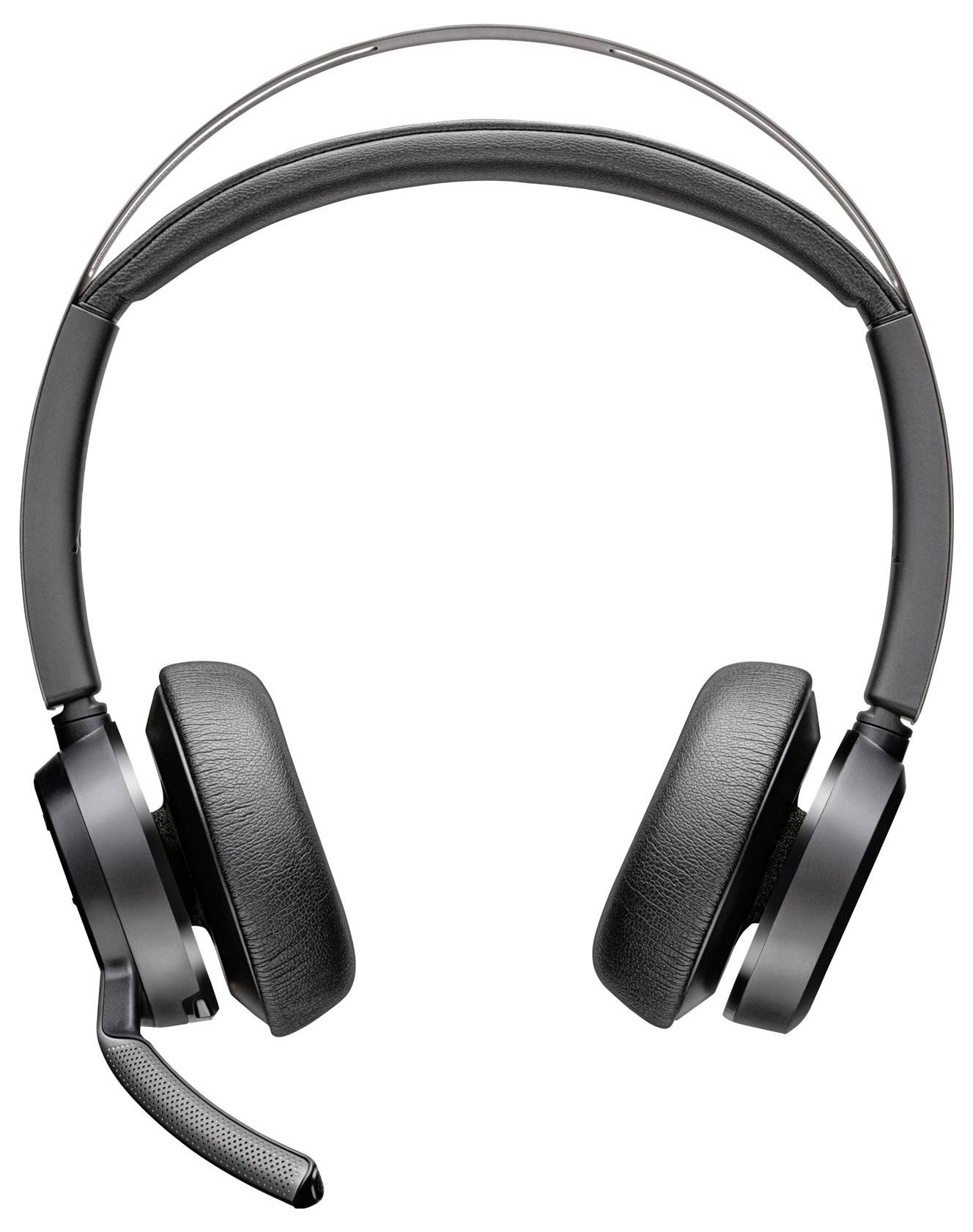 Ein schwarzes Over-Ear-Headset mit gepolstertem Kopfbügel und Mikrofonarm, geeignet für Telefon- oder Computerkommunikation.