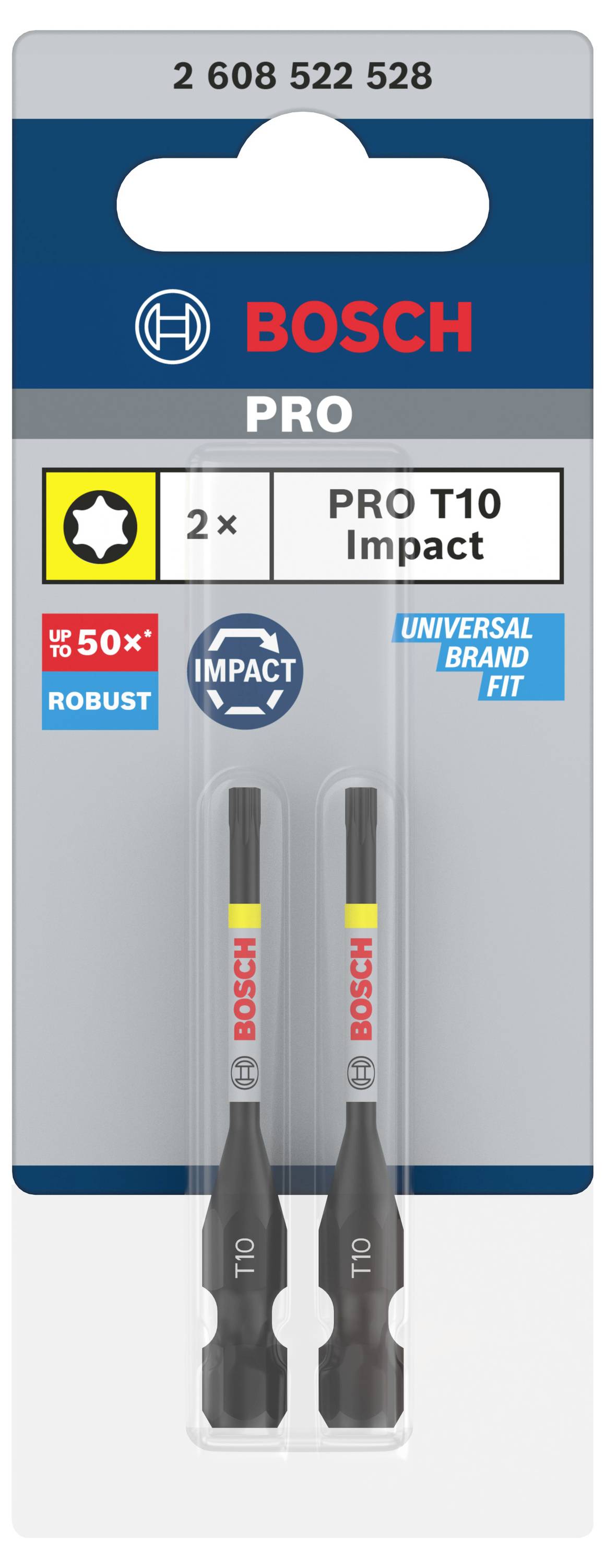 'Bosch PRO T10 Impact Schraubbits, 2 Stück, für robuste Anwendungen, universelle Passform.'