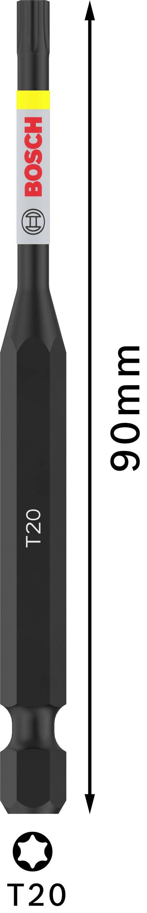Bosch Schraubendrehereinsatz T20, Länge 90 mm, zeigt Richtungspfeil nach oben.