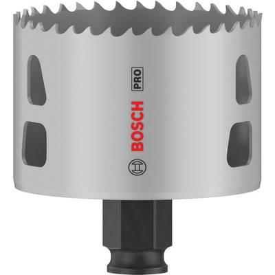 'Bosch Pro Lochsäge mit gezackten Schneiden und schwarzem Schaft, geeignet für präzises Bohren in Metall und Holz.'