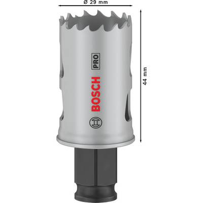 Bohrkrone von Bosch, 29 mm Durchmesser und 44 mm Höhe, silberne Farbe, geeignet für professionelle Anwendungen.