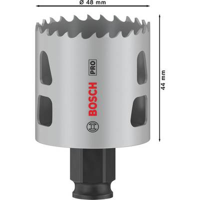 Metall-Lochsäge von Bosch mit einem Durchmesser von 48 mm und einer Länge von 44 mm, geeignet für PRO-Anwendungen.
