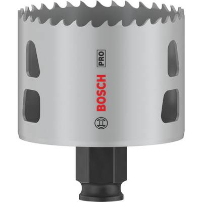 Eine graue Lochsäge von Bosch mit roten Logo, geeignet für Holz- und Metallbohrungen.