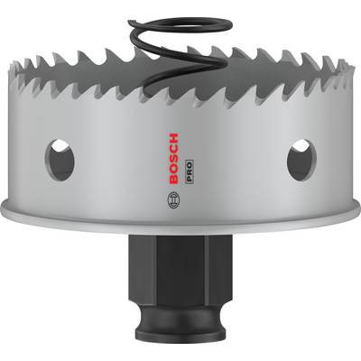 Metallsägekrone mit scharfen Zähnen und einer Feder oben, markiert mit 'Bosch Pro'.