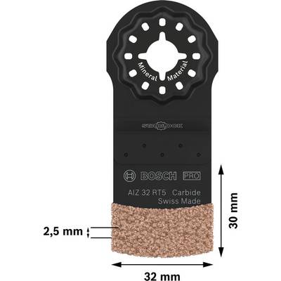 'Bosch Pro AIZ 32 RT5' Sägeblatt, 32 mm breit, 30 mm hoch, 2,5 mm dick, geeignet für Mineralmaterialien, Starlock-Aufnahme.