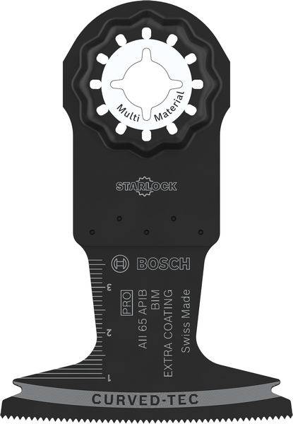 'Sägeblatt für Multitools, Marke Bosch, Modell Starlock, geeignet für verschiedene Materialien, schwarze Farbe, metrische Skala.'