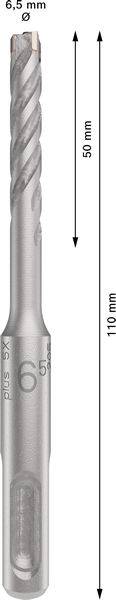 Bohraufsatz, 6,5 mm Durchmesser, Gesamtlänge 110 mm, Arbeitslänge 50 mm.