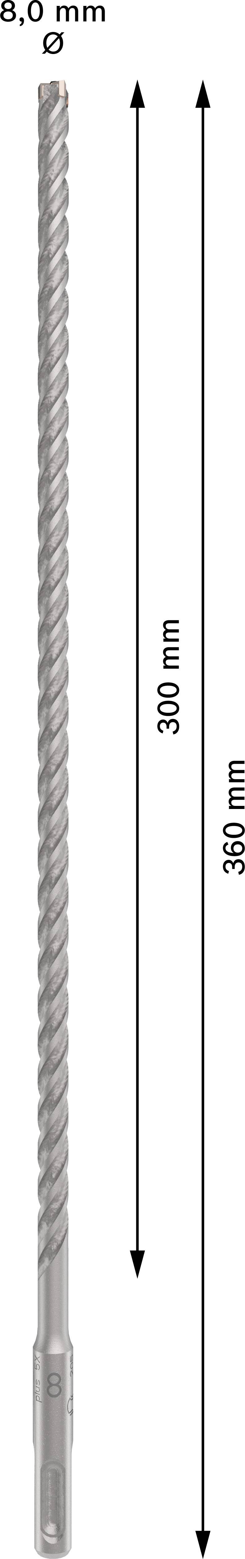 Bohrer mit einer Gesamtlänge von 360 mm und einem Durchmesser von 8,0 mm.