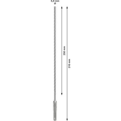 Langer Bohrer mit einem Durchmesser von 5,0 mm und einer Länge von 310 mm, davon 250 mm nutzbare Länge.