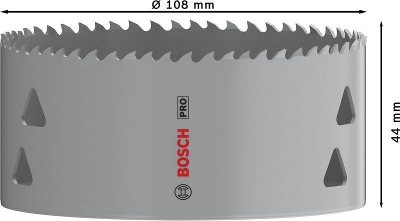 Kreissägeblatt mit einem Durchmesser von 108 mm und einer Höhe von 44 mm, mit der Aufschrift 'Bosch Pro'.