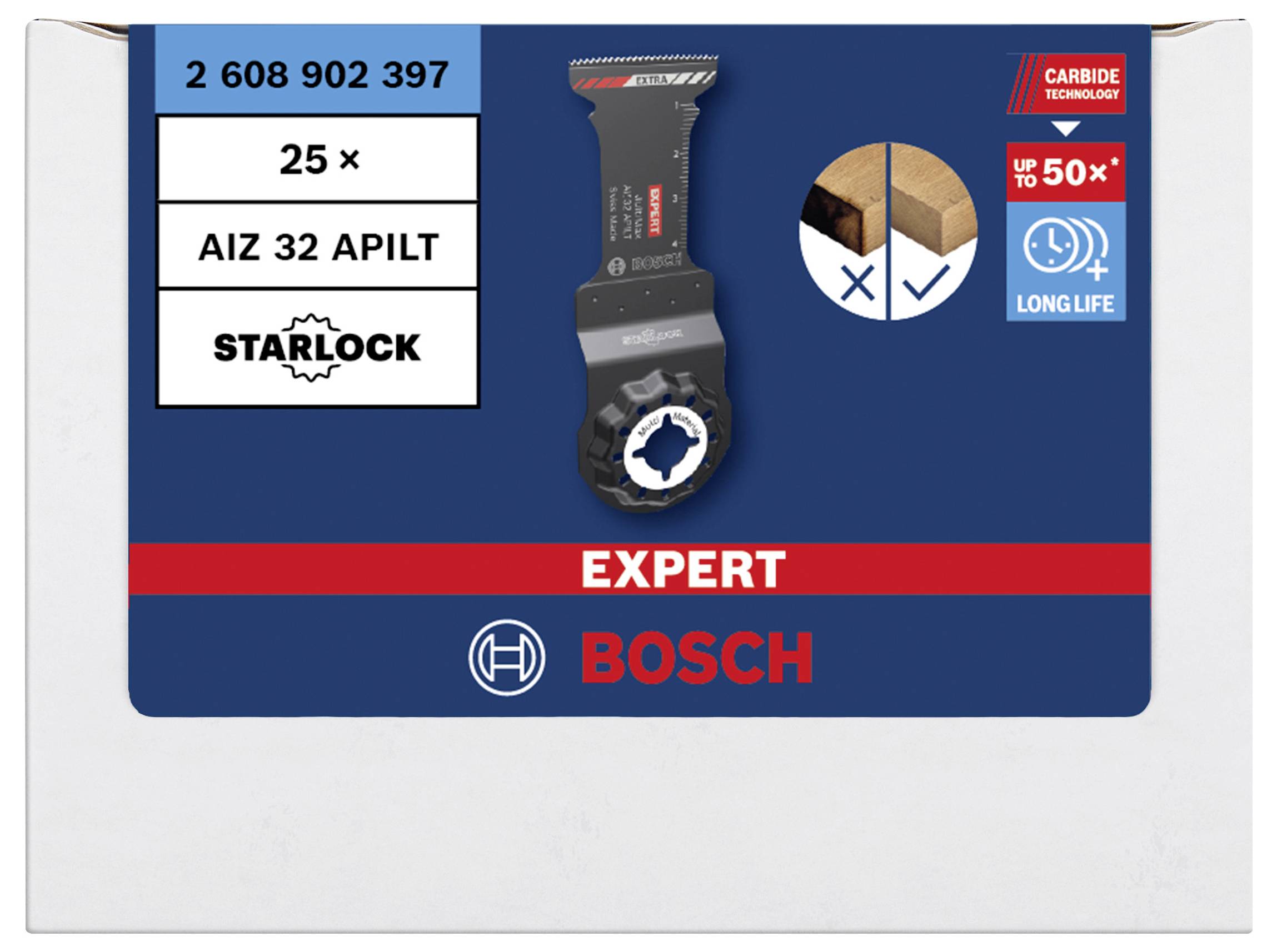 'Bosch Expert Starlock Sägeblätter, 25 Stück, geeignet für Holz und Metall, langlebige Carbide-Technologie.'
