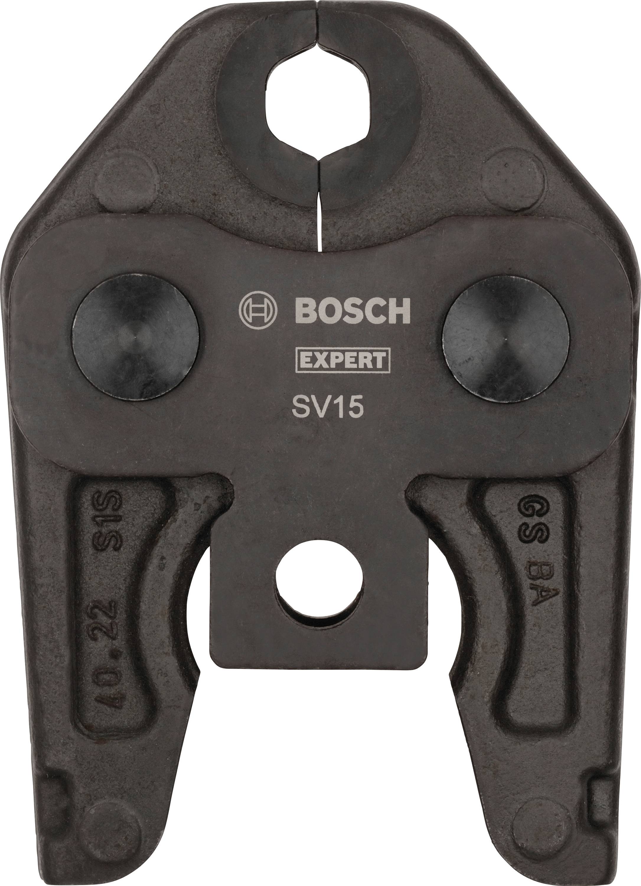 Crimpwerkzeug mit der Aufschrift 'BOSCH EXPERT SV15'. Es hat einen robusten, industriellen Look und ist für schwere Arbeiten konzipiert.