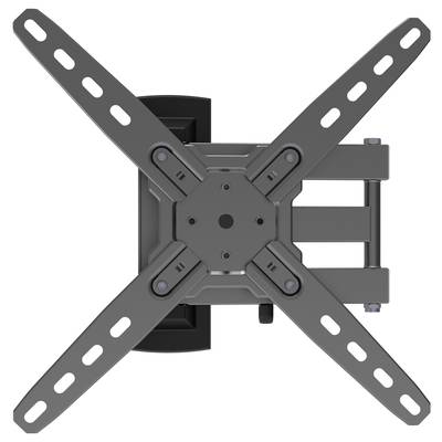 Schwarze, halterbare TV-Wandhalterung mit drehbaren Armen, geeignet für Flachbildfernseher zur flexiblen Positionierung an der Wand.