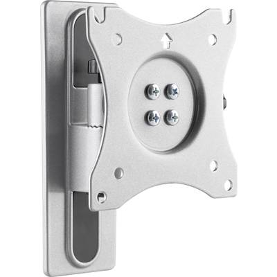 Metallische VESA-Wandhalterung für Monitore, silberfarben, mit Schwenkarm und Schraubbefestigung, geeignet für flache Bildschirme.