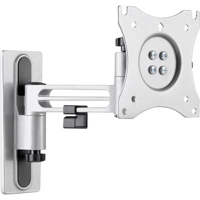 Ein silberner Wandhalter für Monitore mit verstellbarem Arm und einer VESA-kompatiblen Befestigungsplatte.