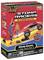 Eine Spielzeugverpackung, 'Stomp Racers', zeigt ein Kind, das auf ein Luftkissen tritt, um ein Rennauto anzutreiben. Ab 5 Jahren.