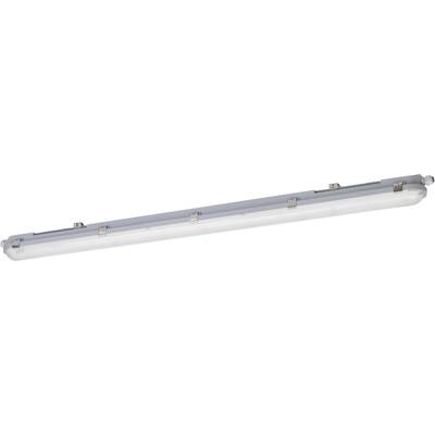 Eine längliche LED-Lampe in einem schützenden, transparenten Gehäuse, geeignet für industrielle oder gewerbliche Nutzung.