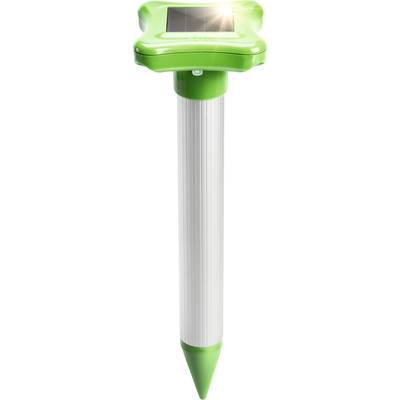 Grüner solarbetriebener Maulwurfschreck mit Stab und Spitze, zur Vertreibung von Schädlingen im Garten.