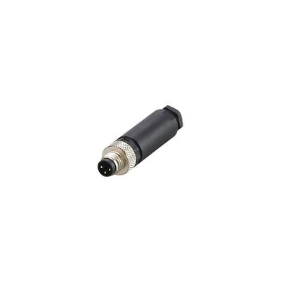 Elektronischer Stecker mit rundem schwarzem Gehäuse und Metallgewinde, geeignet für Maschinen- oder Geräteanschlüsse.
