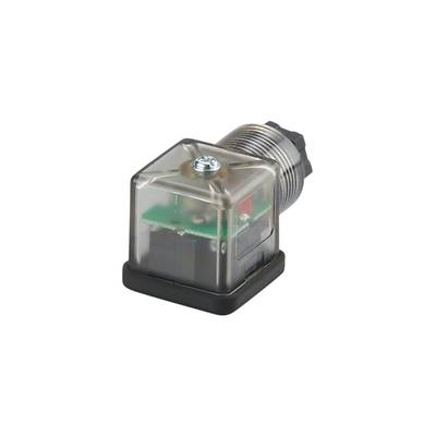 Ein transparenter, quadratischer Druckknopf mit schwarzer Basis und silbernem Gewinde, geeignet für elektronische Anwendungen.