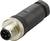 Ein schwarzer elektrischer Stecker mit rundem Metallanschluss und mehreren Pins, oft genutzt in Industrieumgebungen zur Verbindung.