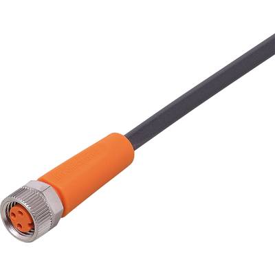 Ein orange-schwarzes Kabel mit einer metallischen, zylindrischen Steckverbindung.
