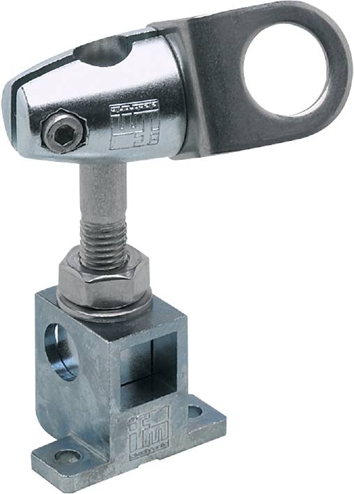 Ein verstellbares Gelenk aus Metall, bestehend aus Schraube und Halterung, das in mechanischen Anwendungen eingesetzt wird.