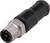 M12-Steckverbinder mit schwarzem Gehäuse und metallischem Schraubgewinde, geeignet für industrielle Anwendungen und Sensorverbindungen.