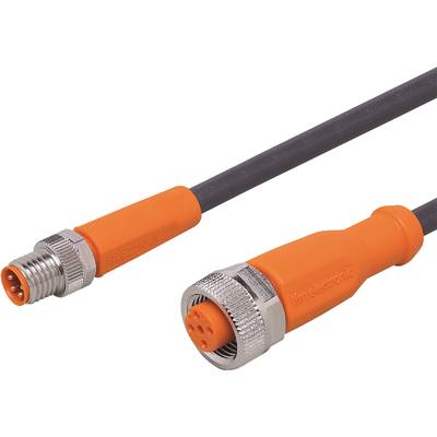 'Oranger M8-Sensor-Steckverbinder mit Kunststoff-Schraubverschluss und schwarzen Kabel an beiden Enden.'