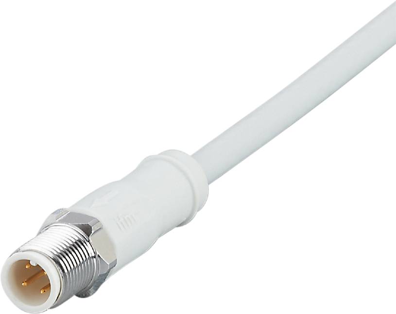 Ein weißes Koaxialkabel mit Metallstecker an einem Ende, geeignet für TV- oder Funkverbindungen.