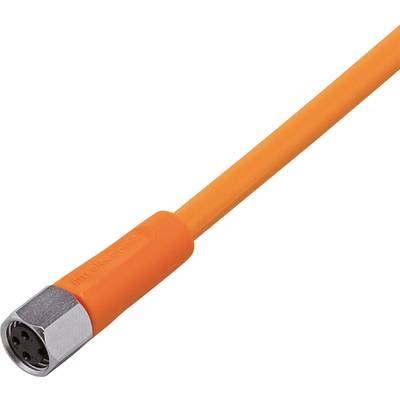 Orangenes Anschlusskabel mit silbernem Metallstecker, geeignet für elektrische Verbindungen.