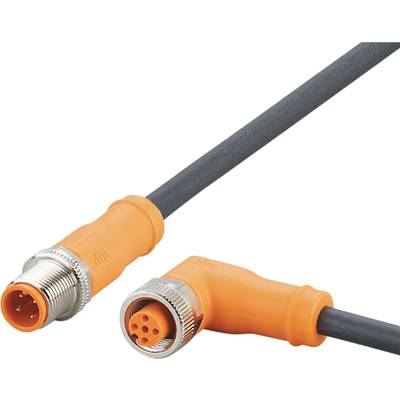 Ein orange-schwarzes, gewinkeltes Verbindungskabel mit Metallsteckern. Geeignet für industrielle Anwendungen.
