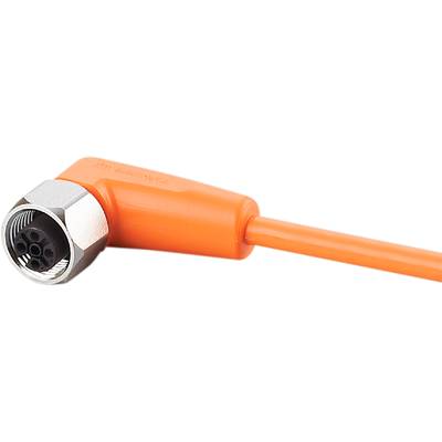 Ein orangefarbenes Elektrokabel mit einem isolierten Stecker, Nahaufnahme.