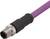 Ein violettes Datenkabel mit schwarzem Stecker und metallischem Gewindeende, typischerweise verwendet für industrielle Verbindungen.