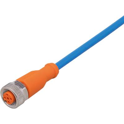 Ein blaues Kabel mit einem orangefarbenen Steckverbinder, oft verwendet in Netzwerk- oder Kommunikationsanwendungen.