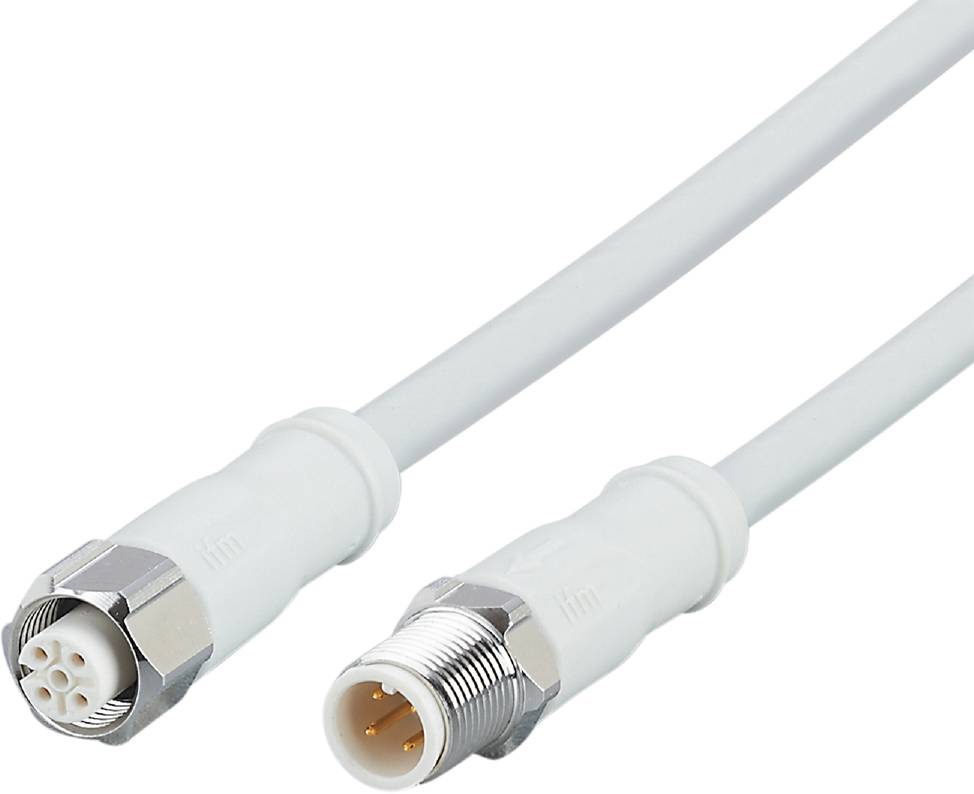 Zwei weiße Koaxialkabel mit unterschiedlichen Steckern; eins mit männlichem Stecker, das andere mit weiblichem Anschluss.