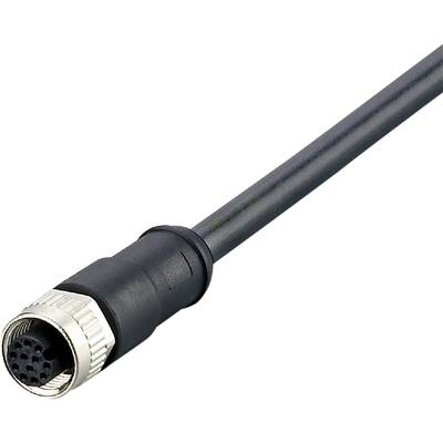 Ein schwarzes Kabel mit einem sechspoligen Rundstecker am Ende, geeignet für elektronische Verbindungen und industrielle Anwendungen.