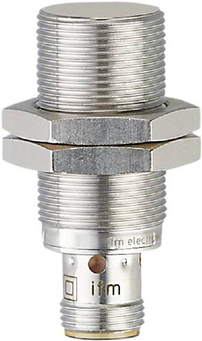 Ein silberfarbener Metallsensor mit Gewinde und sechseckigen Muttern, möglicherweise ein Temperatur- oder Drucksensor.