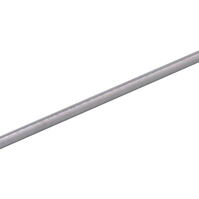 Ein langer, dünner, silberner Metallstab auf weißem Hintergrund.