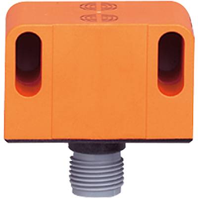 Ein rechteckiger, orangefarbener Sensor mit zwei dunklen Öffnungen oben und einem Schraubgewinde unten.