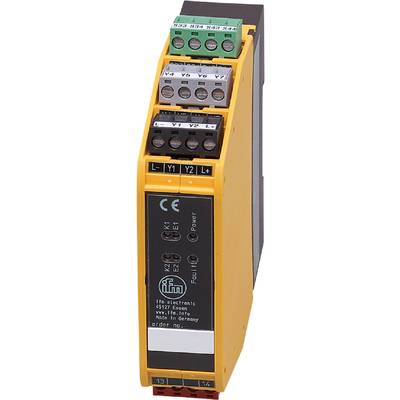 Gelbes elektrisches Gerät mit Anschlussklemmen und Beschriftung 'L-', 'Y1', 'Y2', 'L+'. Beschriftung 'CE' und 'Power'.