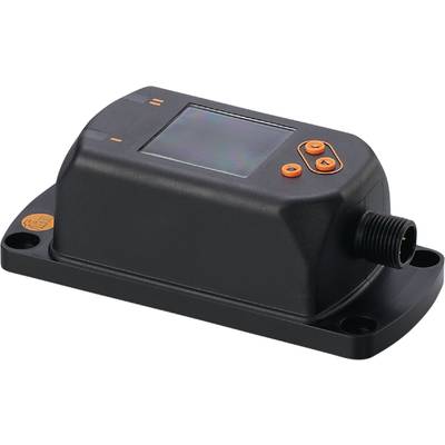 Ein schwarzes elektronisches Gerät mit einem Display und mehreren orangefarbenen Tasten auf der Oberfläche.