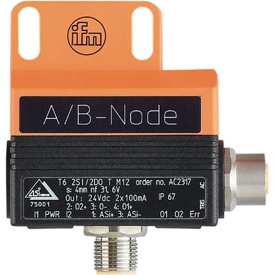 Industrieller Sensor von ifm. Modell: A/B-Node, Typ: AS-i, Spannung: 24V, Schutzart: IP67. Verwendung: Überwachung und Steuerung.