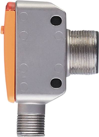 Seitenansicht eines Metallzylinders mit orangefarbenem Kunststoffteil. Oben und unten befinden sich runde Öffnungen.