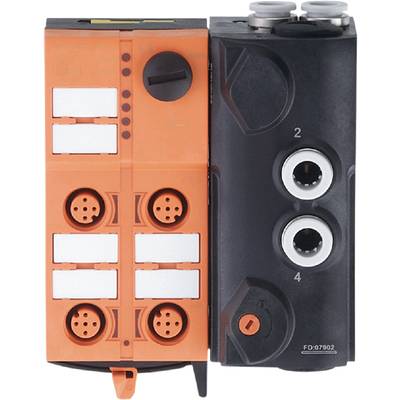 Elektrische Steckerleiste mit mehreren Steckdosenanschlüssen, links orange, rechts schwarz, für industrielle Anwendungen.
